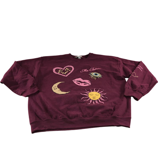 River Island Sweatshirt UK S Women's Maroon Ma Cherie Long Sleeve Embellished