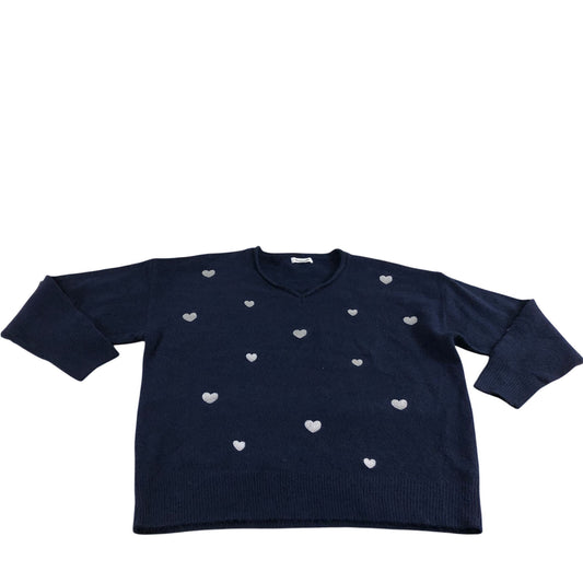 Navy V Neck Heart Sweater UK16 Women's