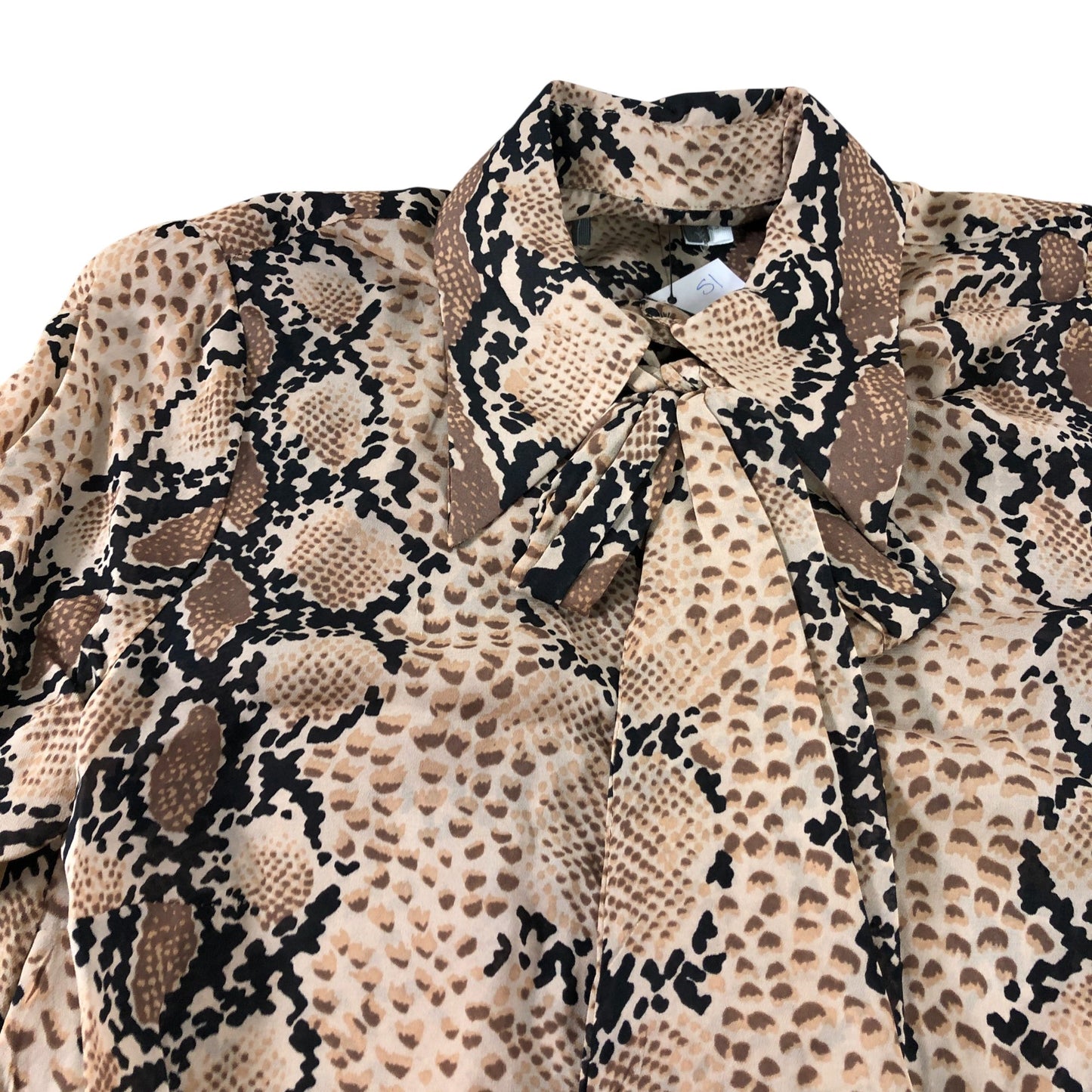 Branded Snake Print Tie Neck Blouse - Size 8