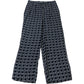 Women's Wide Leg Trousers Black White Patterned 100% Viscose L Regular