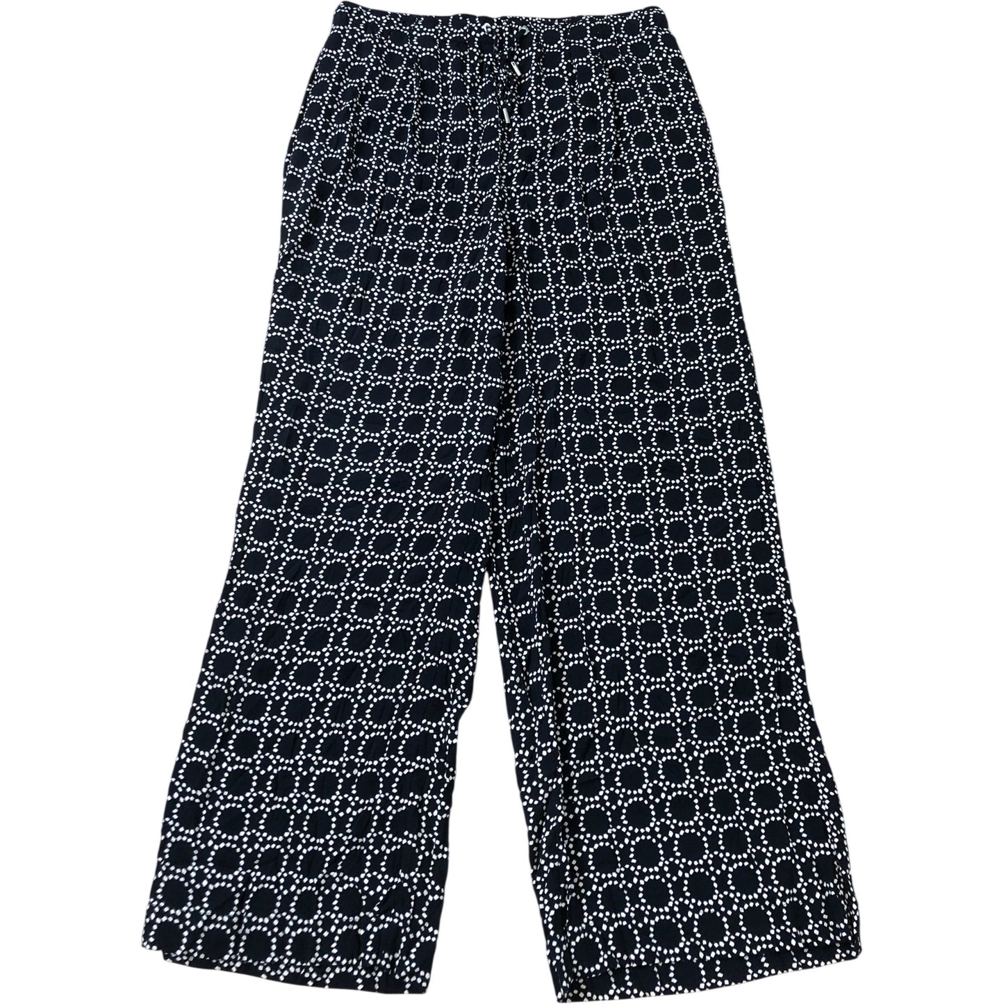 Women's Wide Leg Trousers Black White Patterned 100% Viscose L Regular