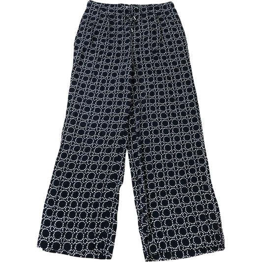 Women's Wide Leg Trousers Black White Patterned 100% Viscose L Regular