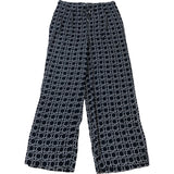 Women's Wide Leg Trousers Black White Patterned 100% Viscose L Regular