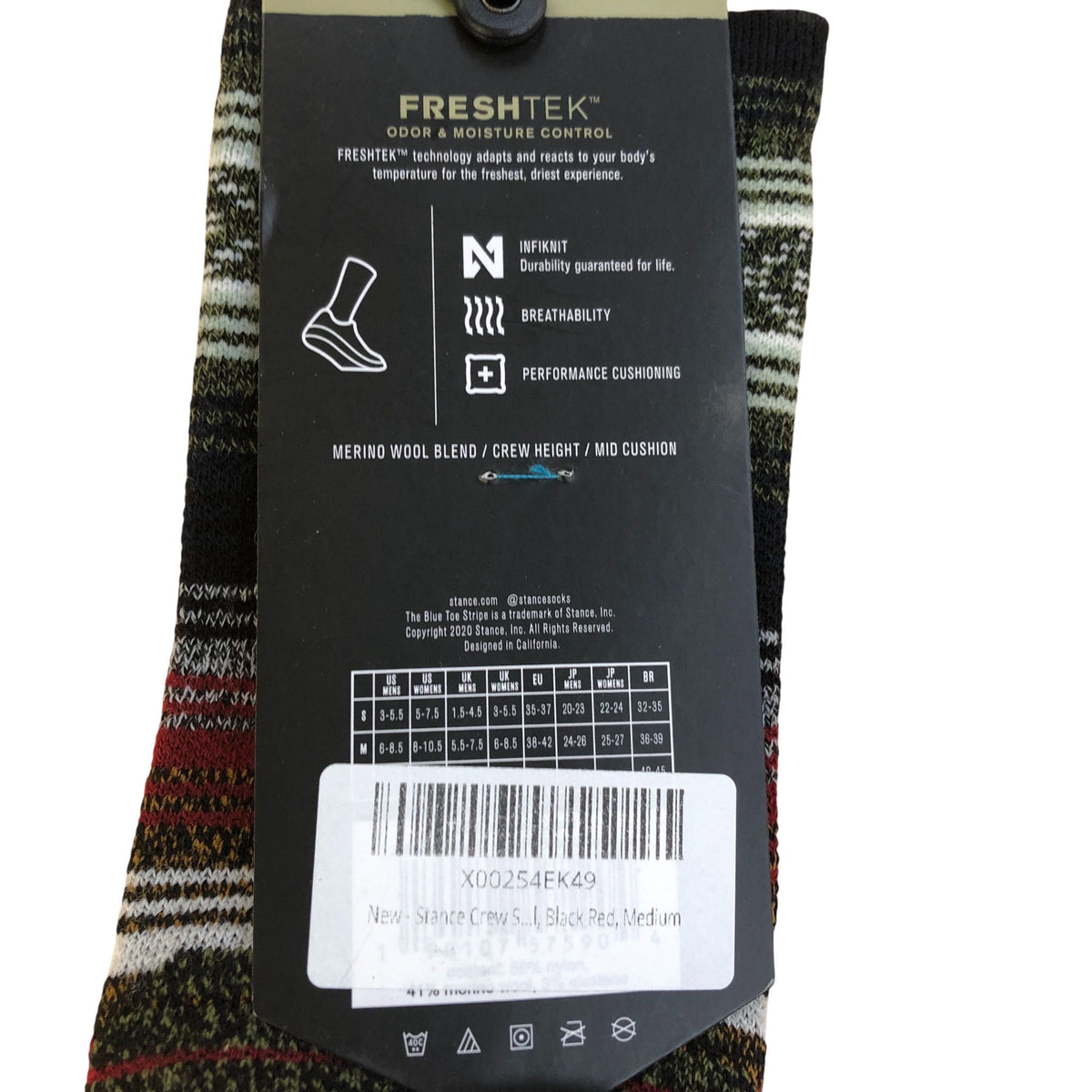 Stance Performance Mid Cushion Merino Wool Crew Unisex Socks M5.5-7.5 W6-8.5