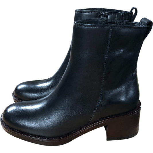Dune Modern Black Leather Ankle Boots UK 4 Women's Zippered Stylish Heels