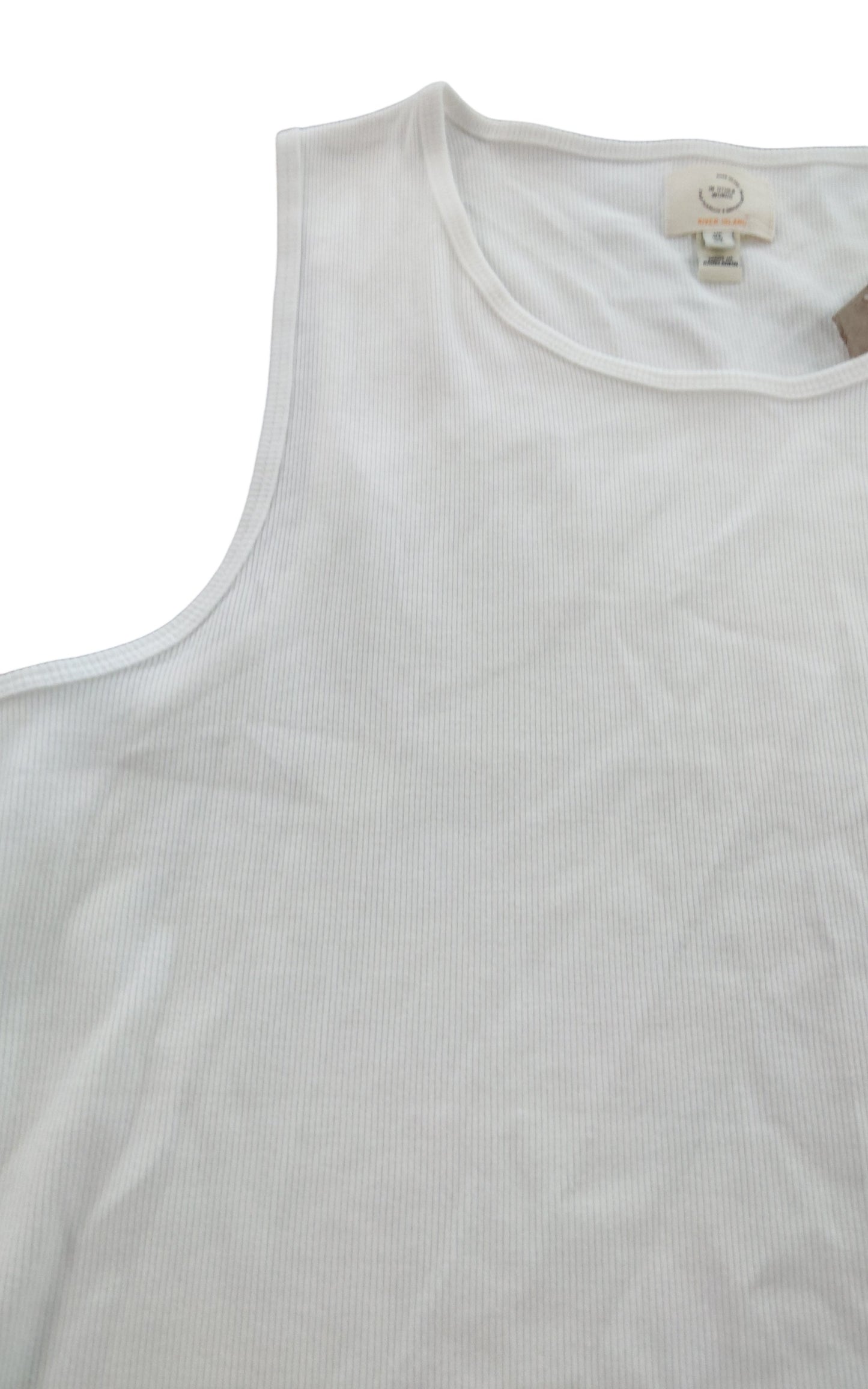 River Island Women's White Ribbed Tank Top UK XL Summer Casual Wear