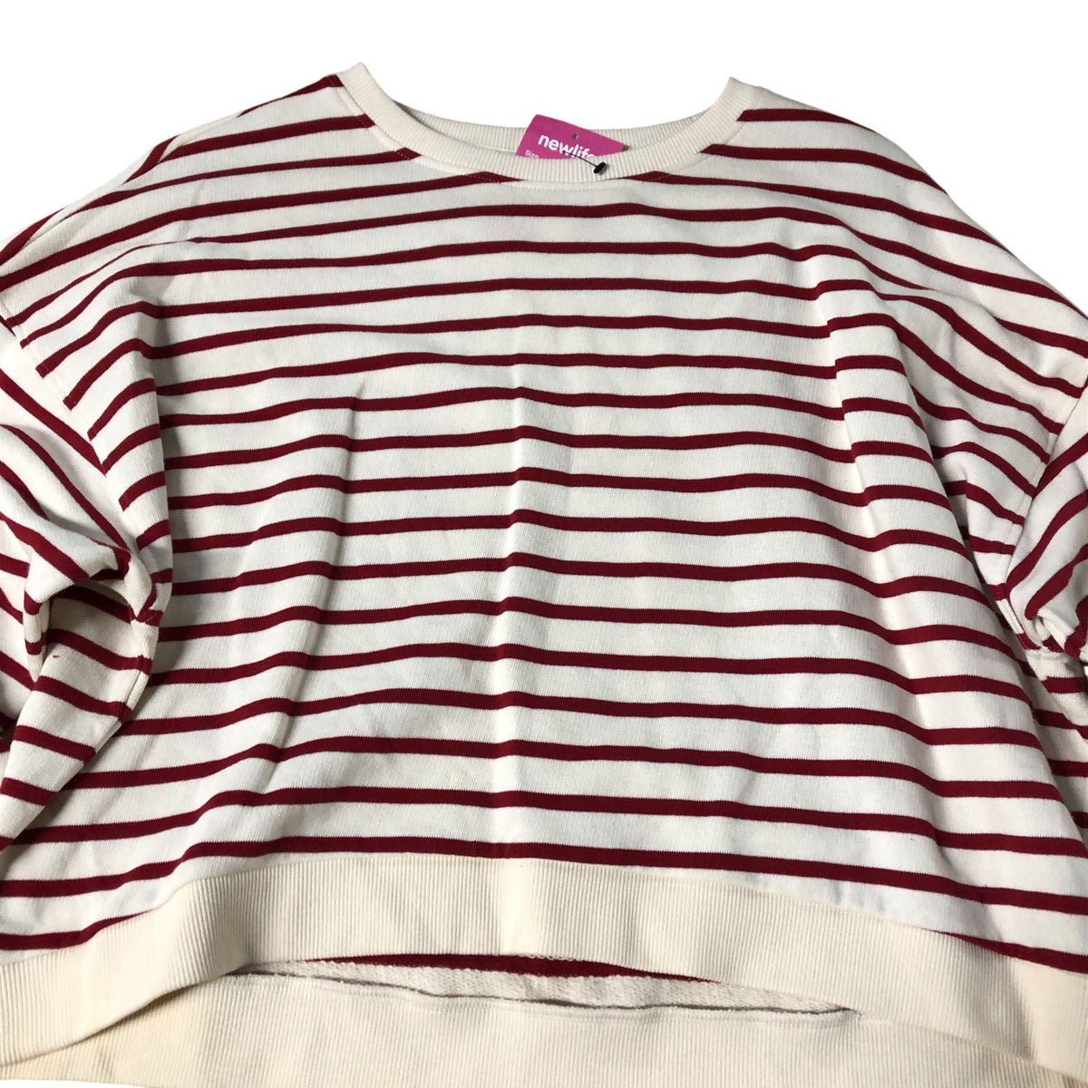 River Island Striped Cropped Sweatshirt Women's Red And Cream Casual Top Medium