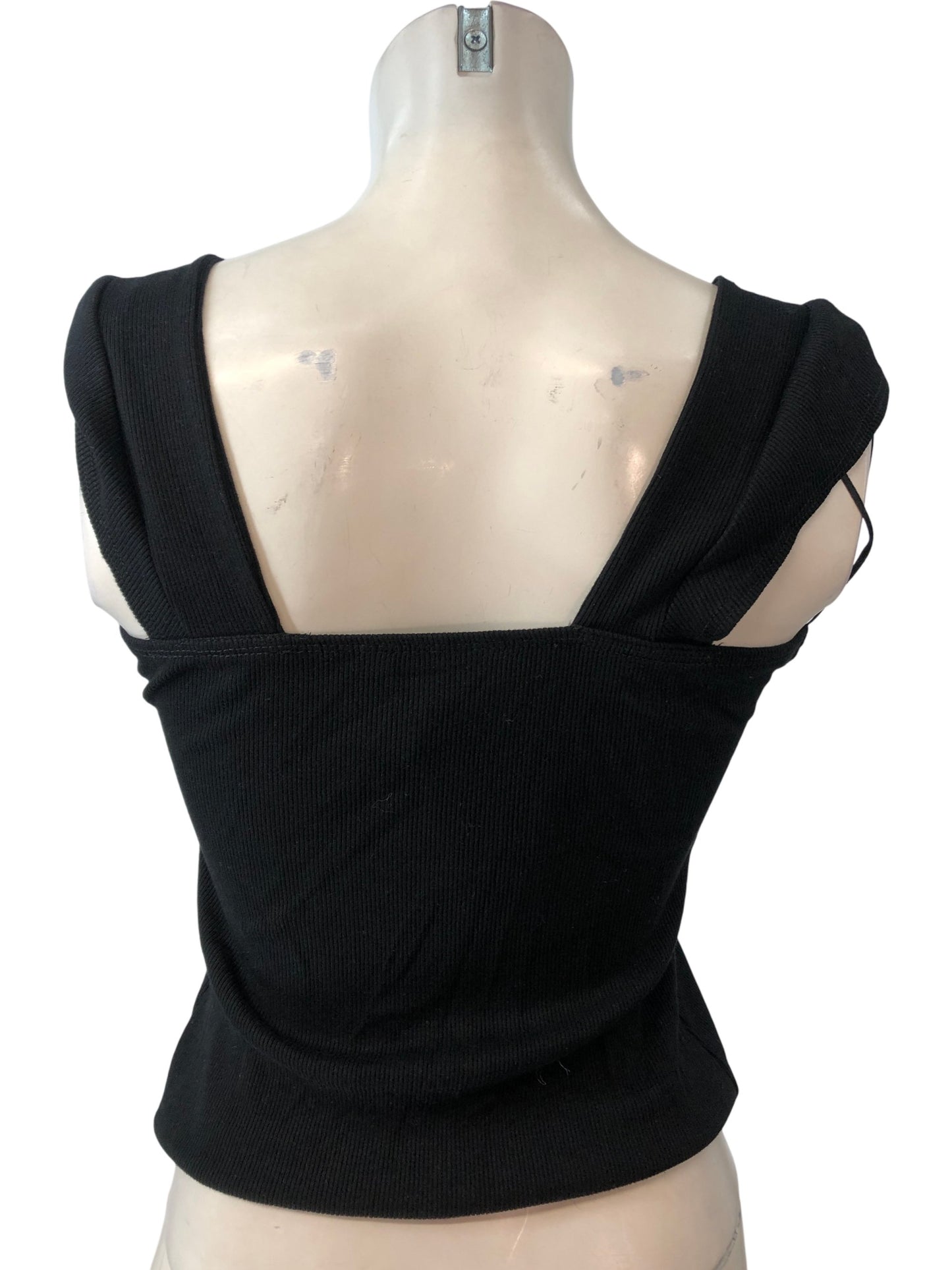 River Island Studios Black Ribbed Tank Top XS Women's Button Detail Sleeveless
