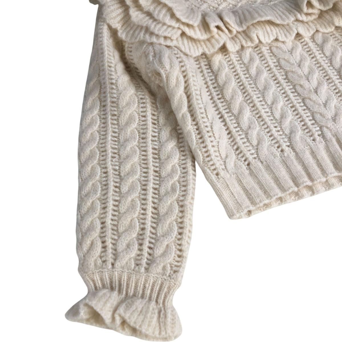 River Island Knitted Sweater Women's Cream Cable Knit Ruffle Detail Jumper