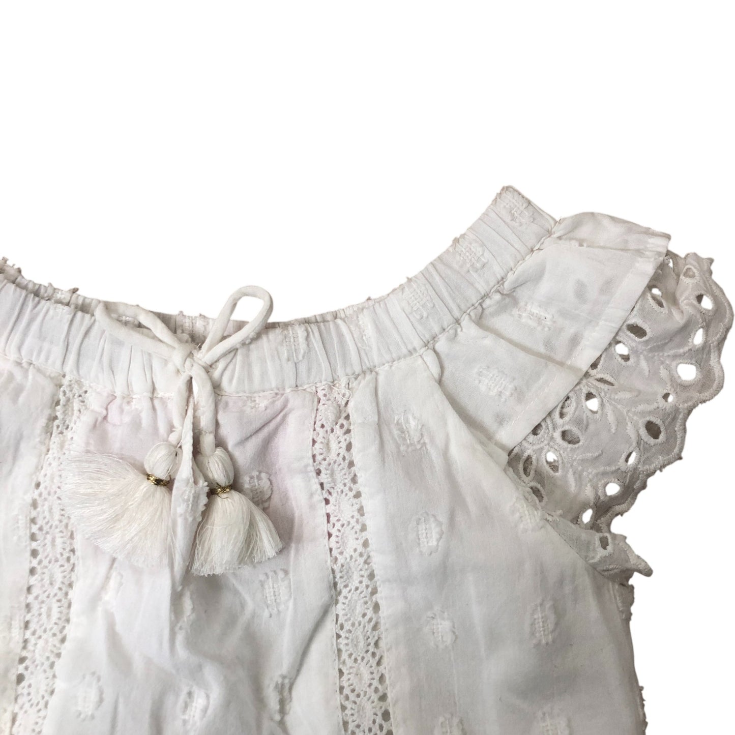 River Island Girls White Blouse UK2-3 Years Cotton Ruffled Lace Trim Top