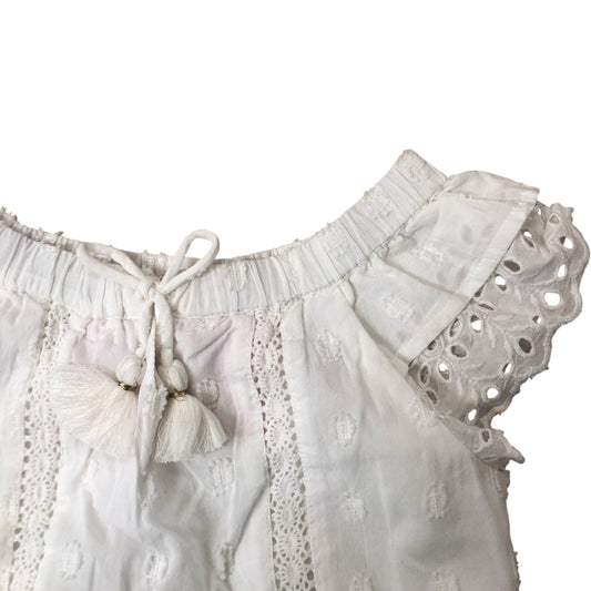 River Island Girls White Blouse UK2-3 Years Cotton Ruffled Lace Trim Top