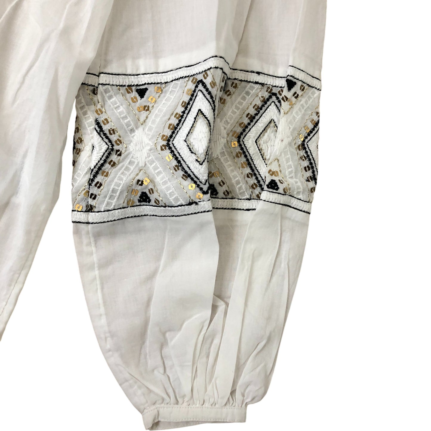 Branded Embroidered Blouse Women's White Long Sleeve Cotton Top UK6