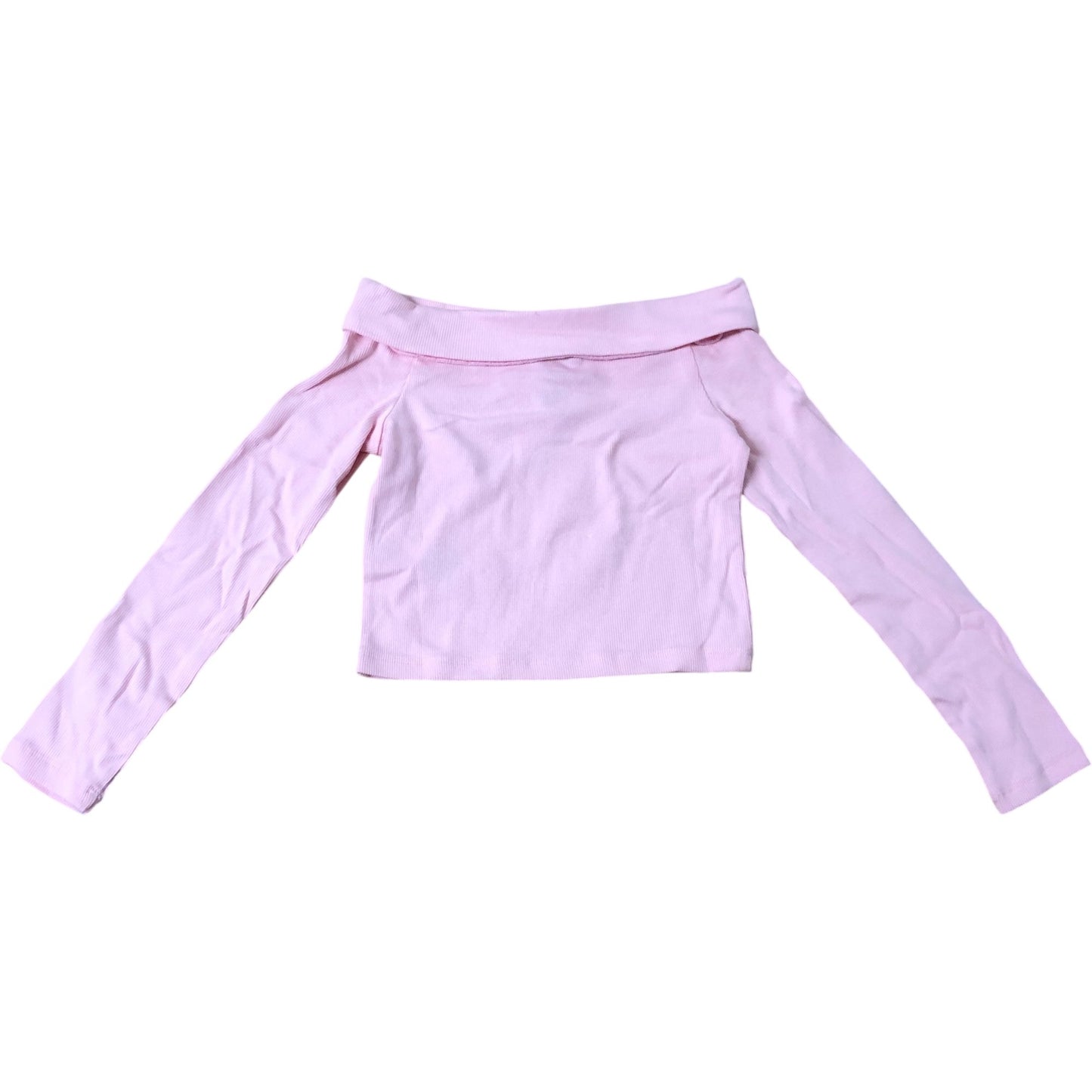 River Island Off The Shoulder Long Sleeve Top 7-8 Years Girls Pink Ribbed