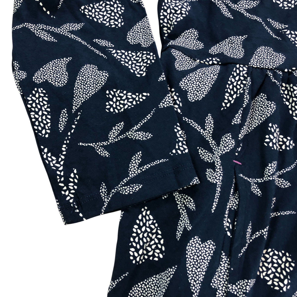 Floral Dress Uk10 Women's Navy Multi Button Front Long Sleeve