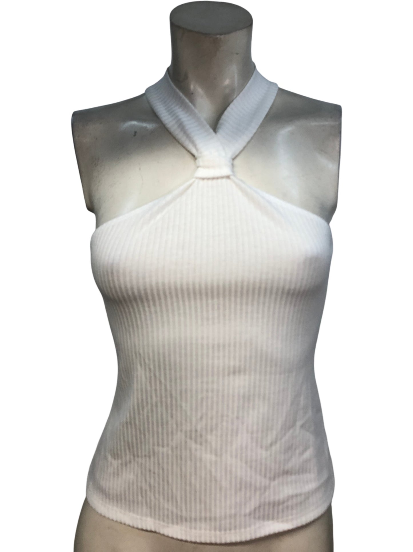 River Island Cream Ribbed Halter Neck Top Size S Women's Stylish Summer Wear