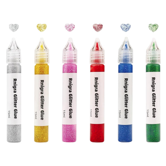 Rnigra Glitter Glue Set 6 Tubes 15ml Assorted Colours Crafts Art Supplies