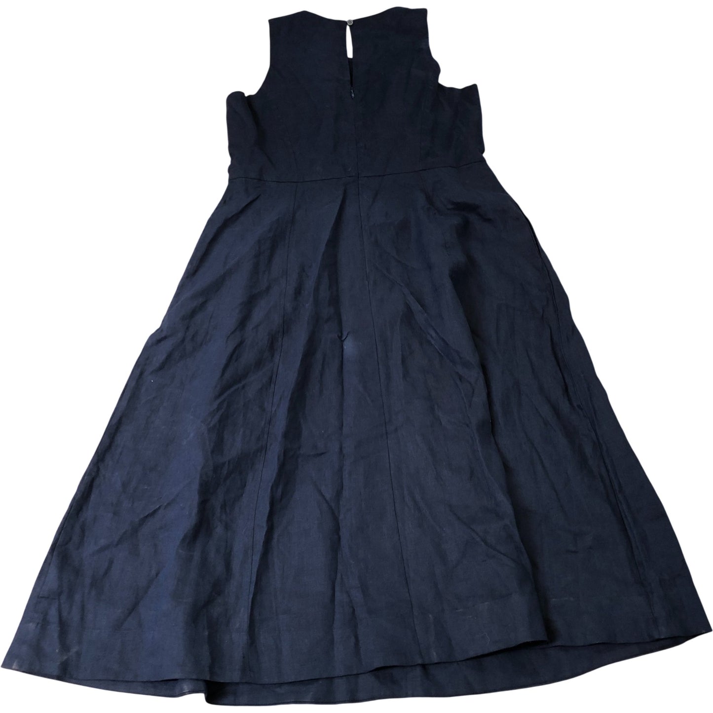 Boden Carla Linen Midi Dress Women's Navy Blue Sleeveless A-Line Size 16