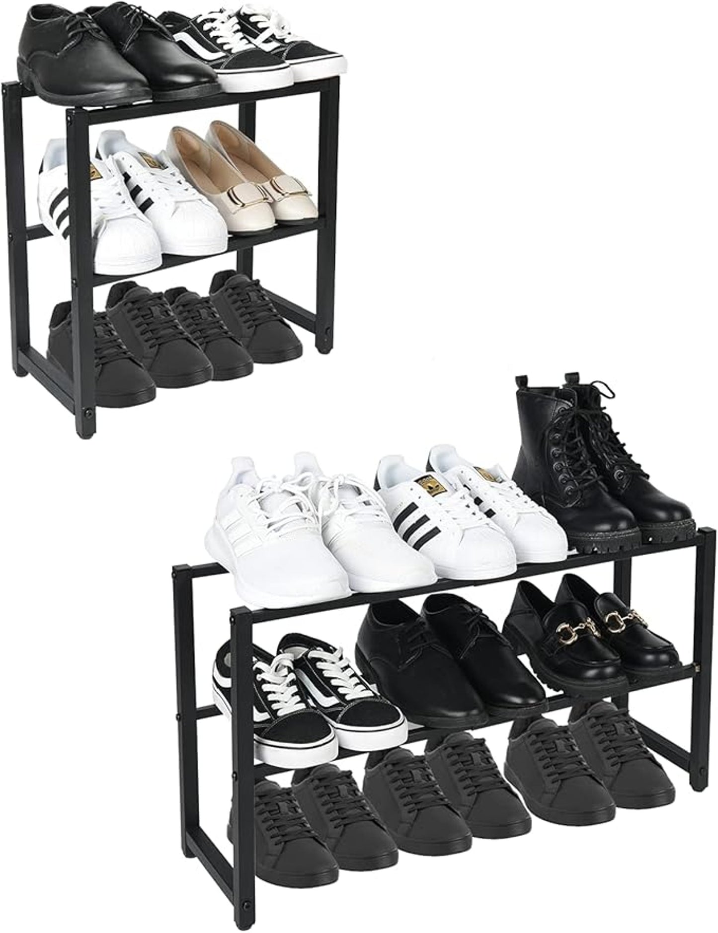Hi-Home 2Tier Extendable Shoe Rack Small Black Adjustable Shoe Organiser Storage