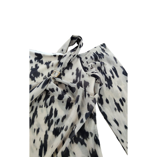 River Island UK12 Women's Off Shoulder Animal Print Long Sleeve Top