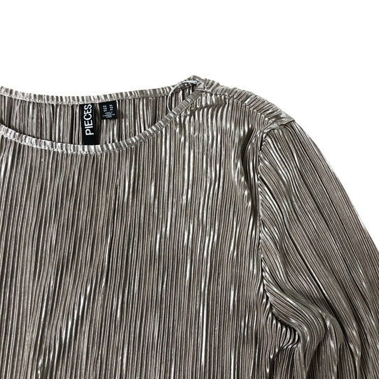 Pieces Pleated Plisse Maxi Dress XL Women's Long Sleeve Side Splits Stone