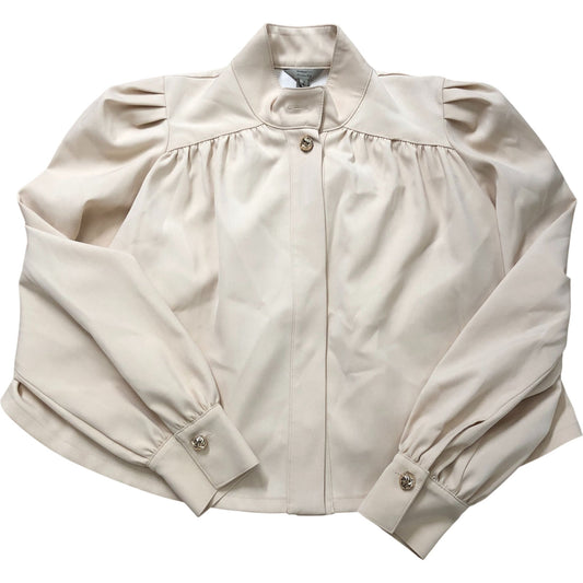 River Island Taffeta Blouse Size 6 Women's Beige Long Sleeve Puff Sleeve Top