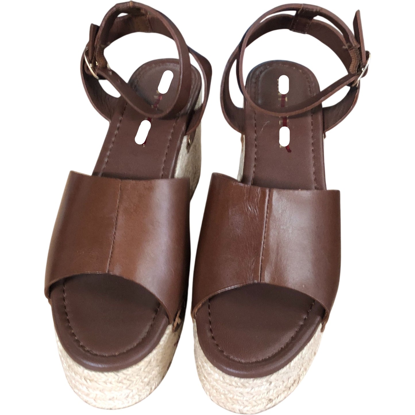 Raya Brown Leather Espadrille Wedges - 4" Heel - Size UK 6