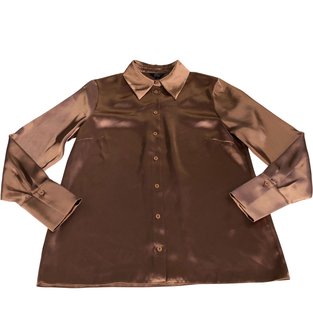 River Island Satin Brown Blouse UK12 Women's Long Sleeve Button Up Shirt
