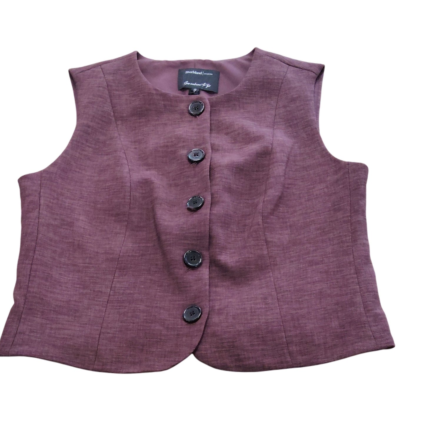 River Island Women's Waistcoat Size 12 Plum Button Up Sleeveless Top