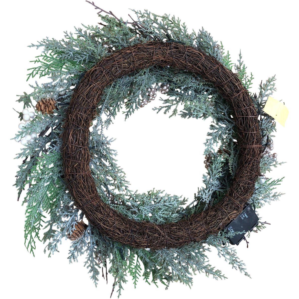 Snowy Lit Christmas Wreath With Berries & Greenery 18"