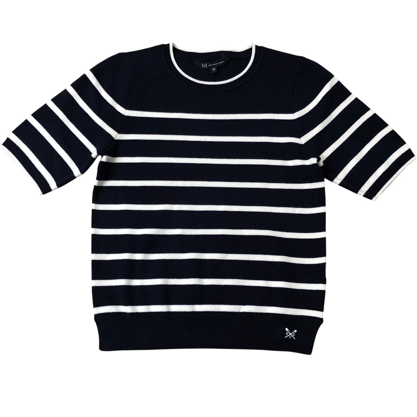 Crew Clothing Company Stripe Jumper Size 12 Women's Navy White Short Sleeve