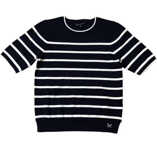 Crew Clothing Company Stripe Jumper Size 12 Women's Navy White Short Sleeve