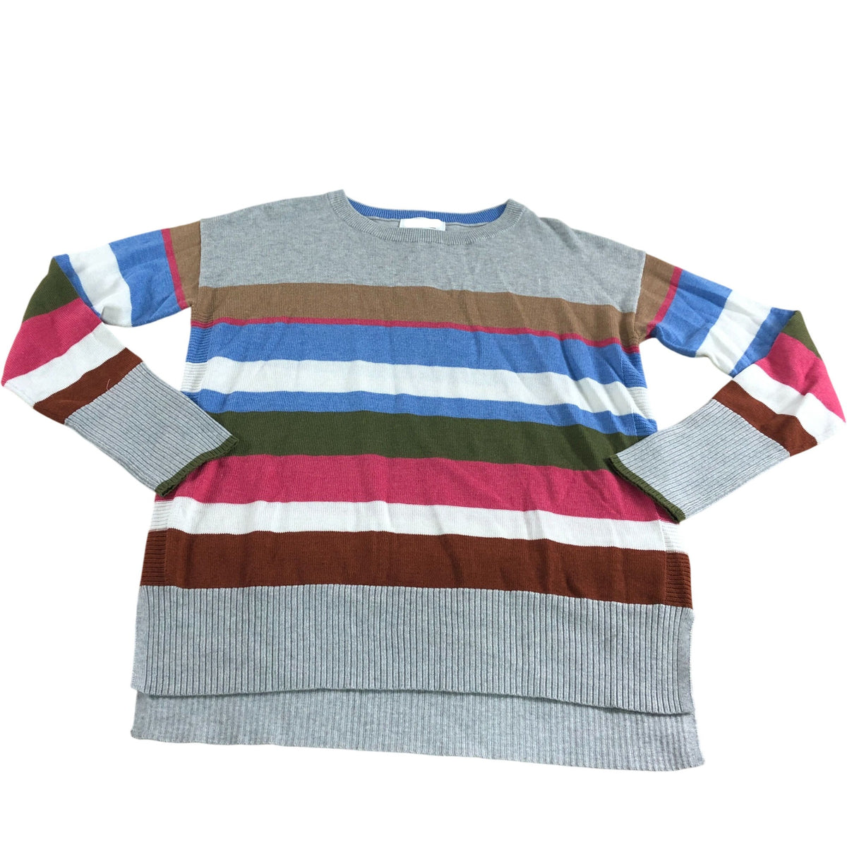 Olive Stripe Jumper UK8 Women's Casual Sweater Grey Multi Soft Knit