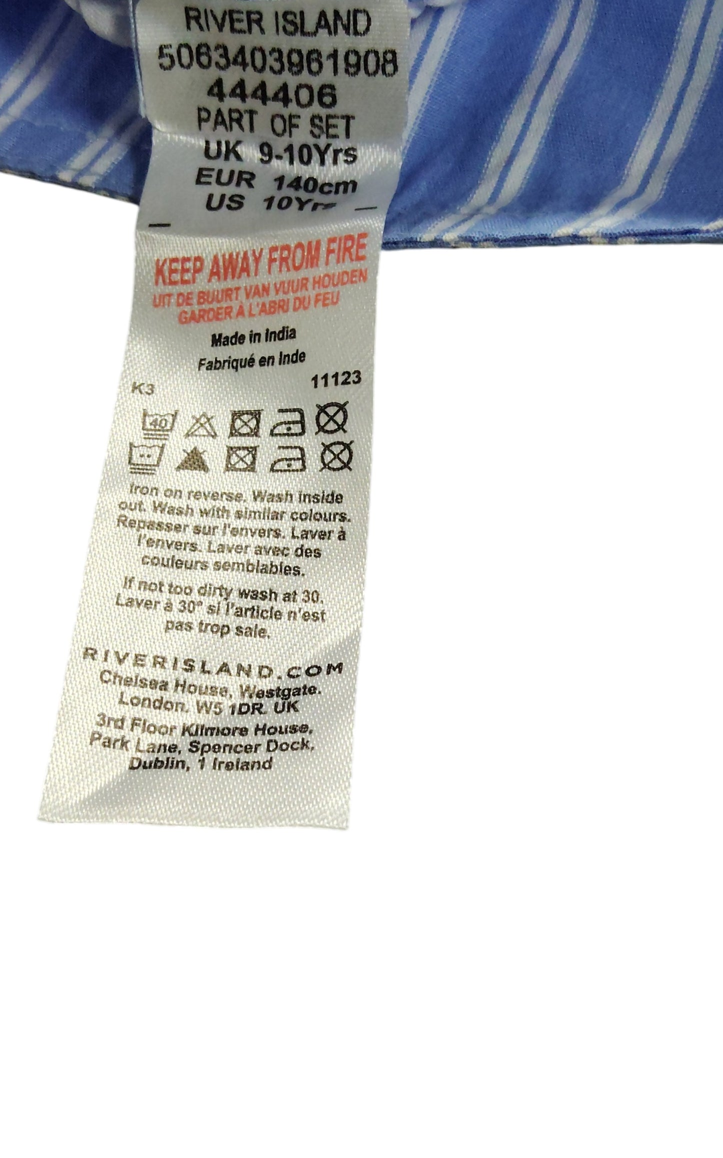 River Island Girls T-Shirt And Skirt Set Size 9-10 Years White Blue Striped