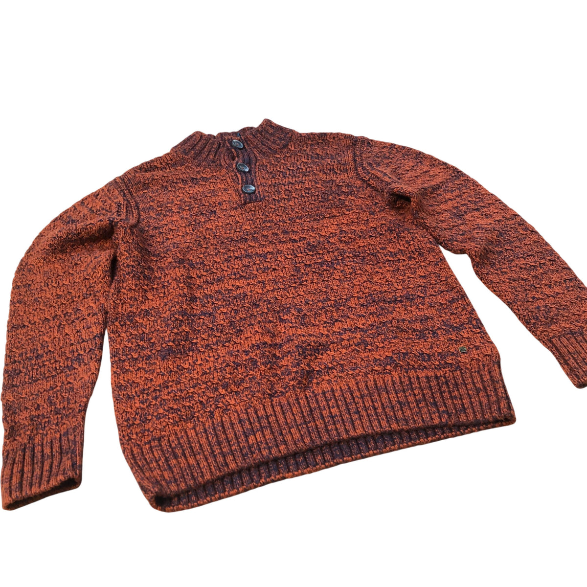 Orange Knitted Sweater with Buttons Organic Cotton Medium
