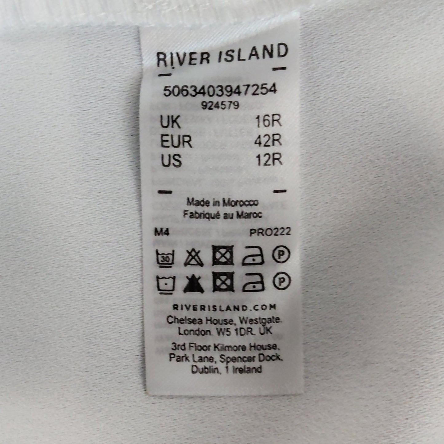 River Island Trousers UK 16R Women's Plain White Stretch Wide Leg