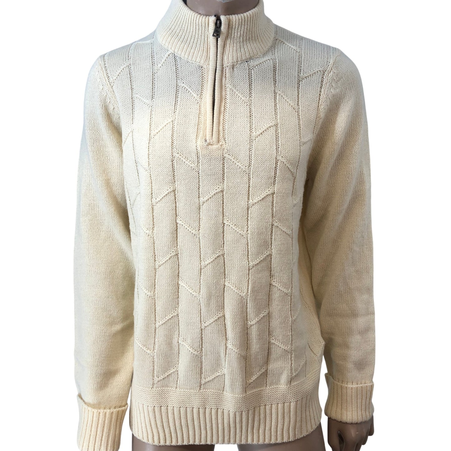 Ben Sherman Ecru Zip Neck Sweater L Men's Pullover Knit Top Classic Style
