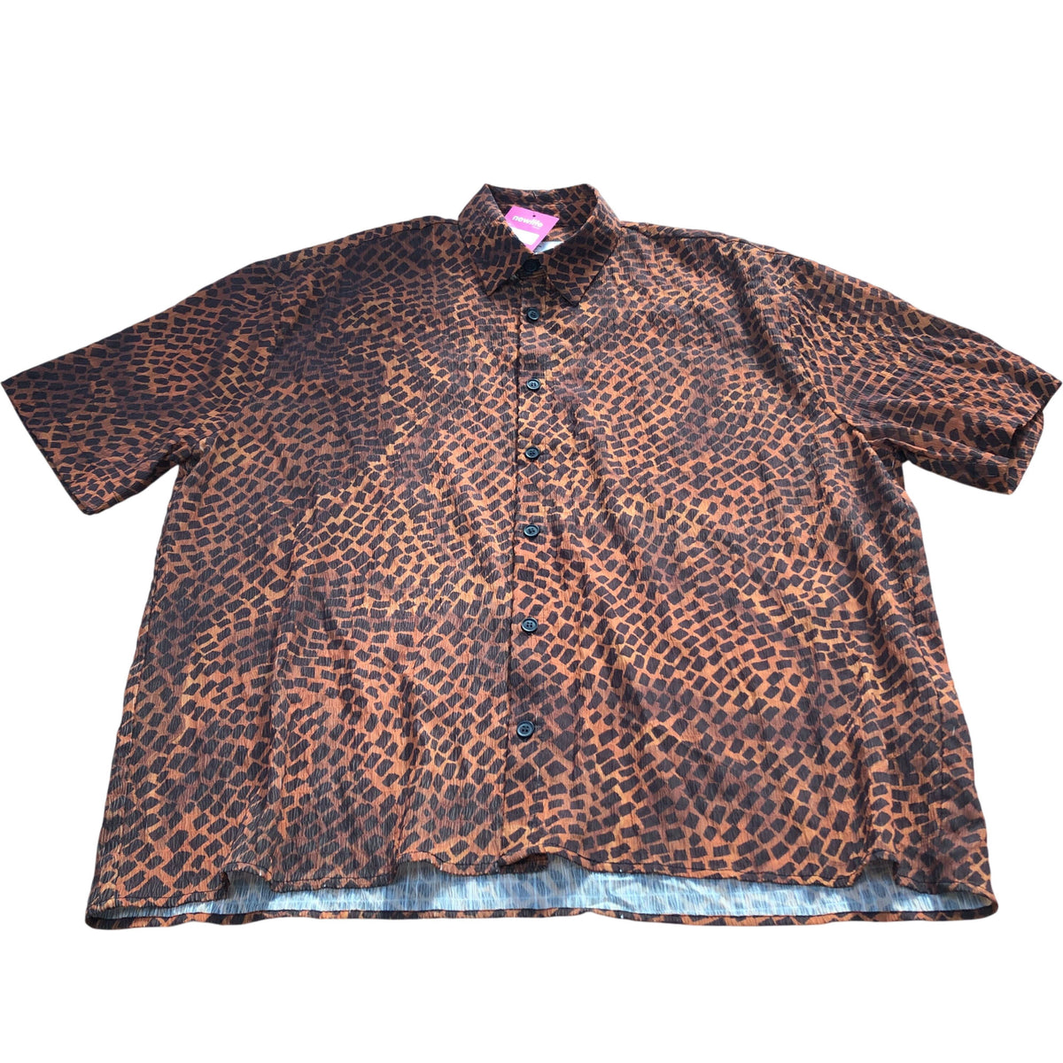 River Island Short Sleeve Shirt M Casual Orange Brown Patterned