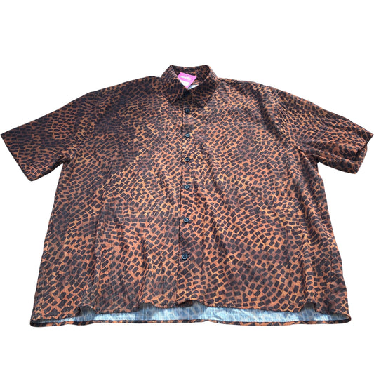 River Island Short Sleeve Shirt M Casual Orange Brown Patterned