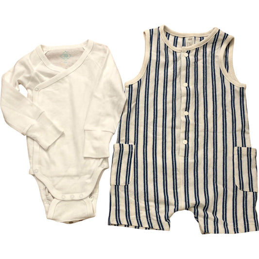 Baby Romper Set Striped Sleeveless Bodysuit and Long Sleeve 6-9 Months
