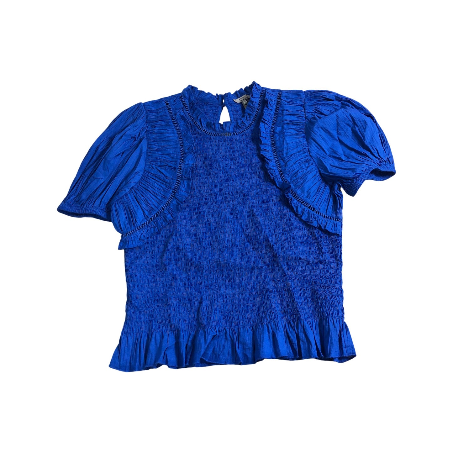 River Island Women’s UK14 Blue Smocked Top with Puff Sleeves and Ruffles