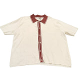 River Island Men’s Polo Shirt XL Cream Brown Striped Button Front Casual Top