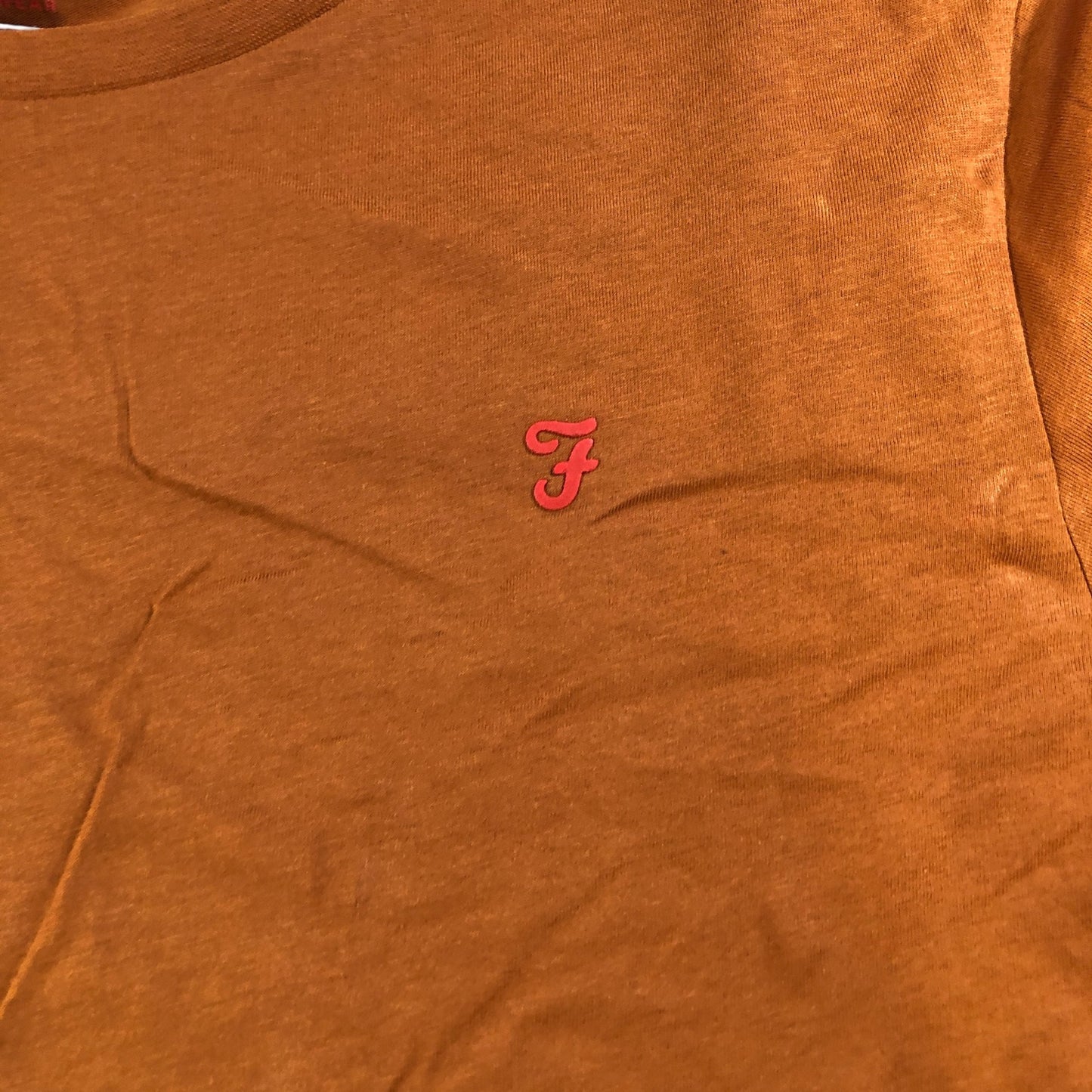 Farah T-Shirt Men's Orange Short Sleeve Cotton Crew Neck Tee Medium