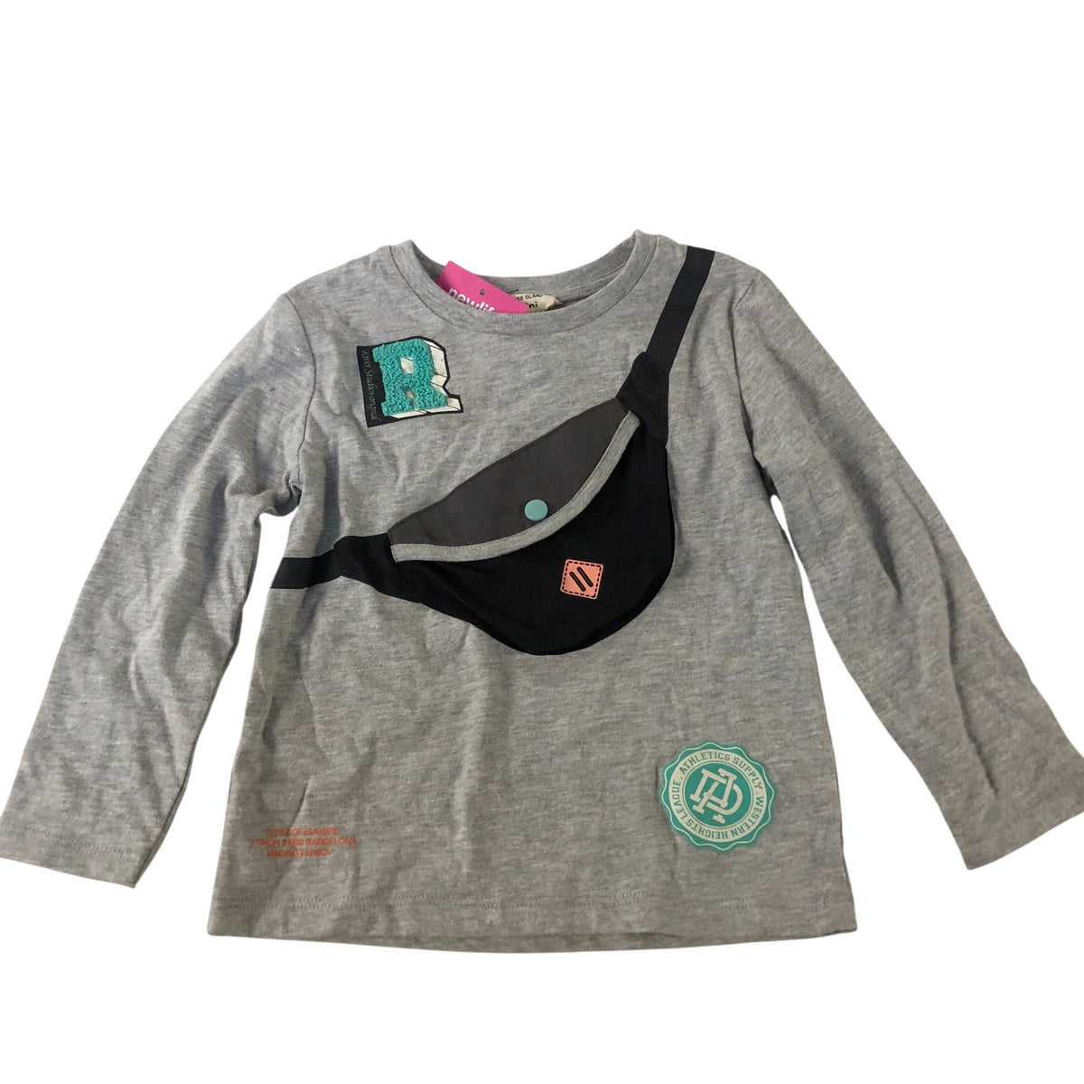 River Island Long Sleeve T-Shirt Kids Grey With Front Pocket 2-3 Years Unisex