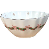 Decorative Christmas Snack Bowl White Scalloped Edges
