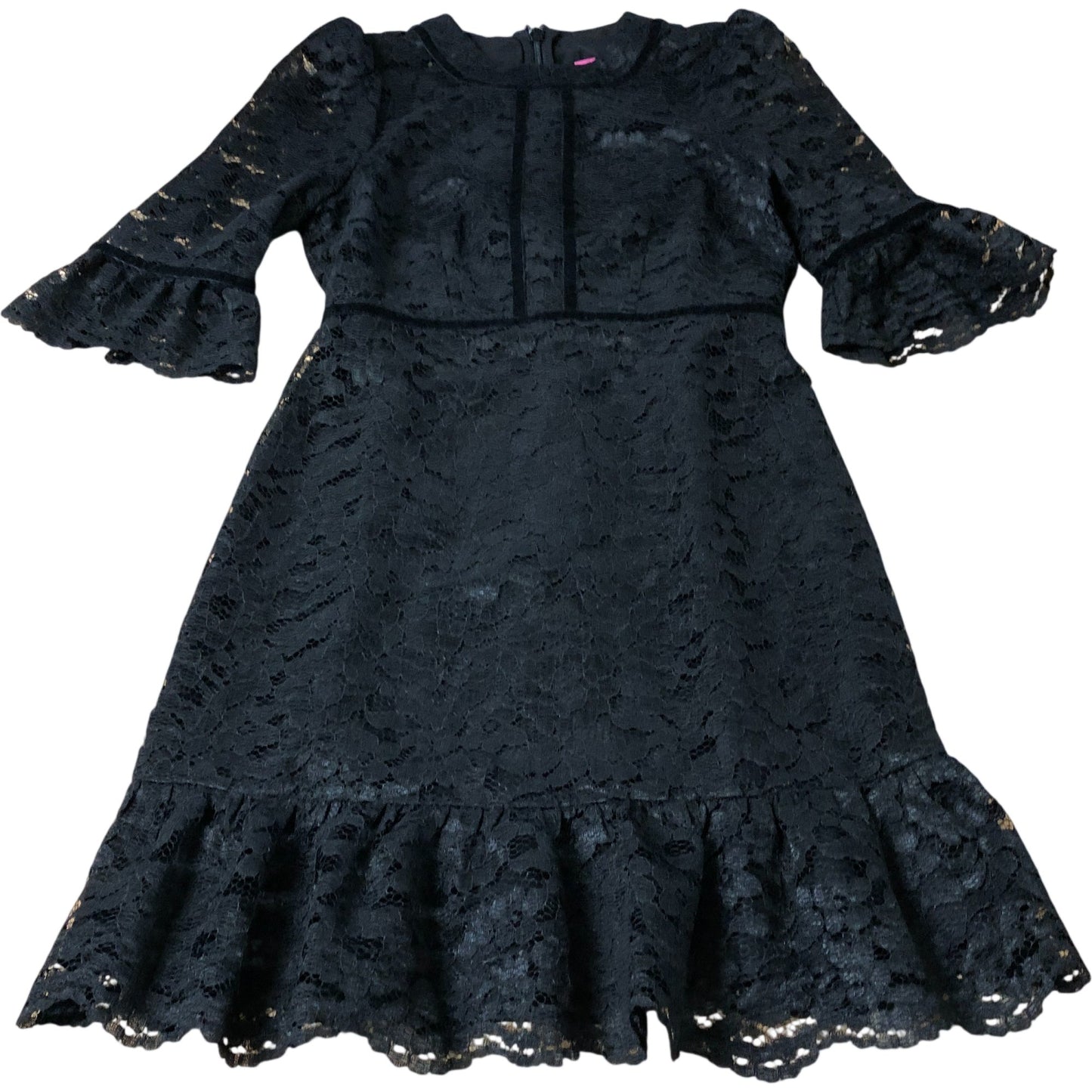 Branded Black Lace Ruffle Mini Dress - Size 10
