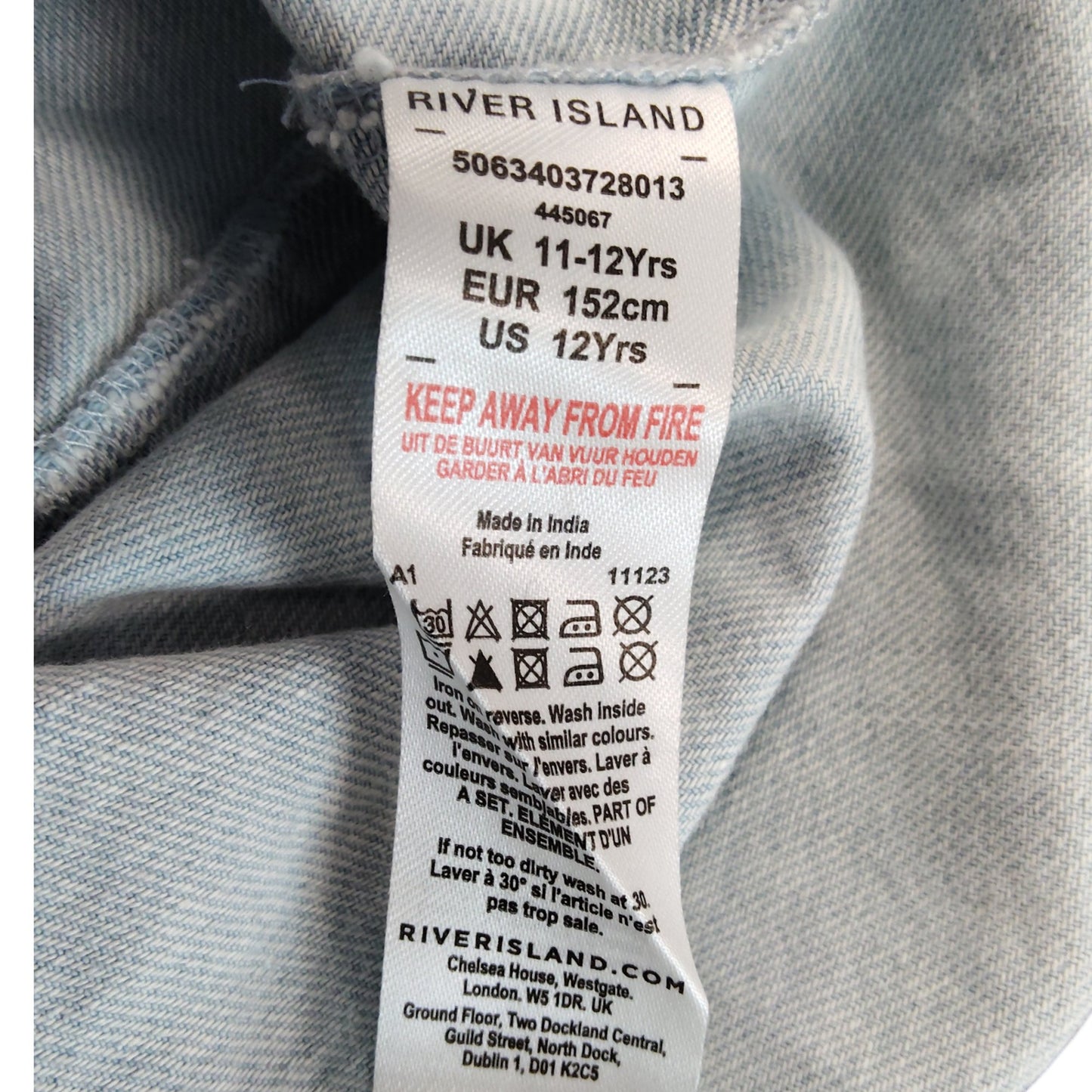 River Island Short Sleeve Shirt Kids 11-12 Years Blue Denim Floral Print