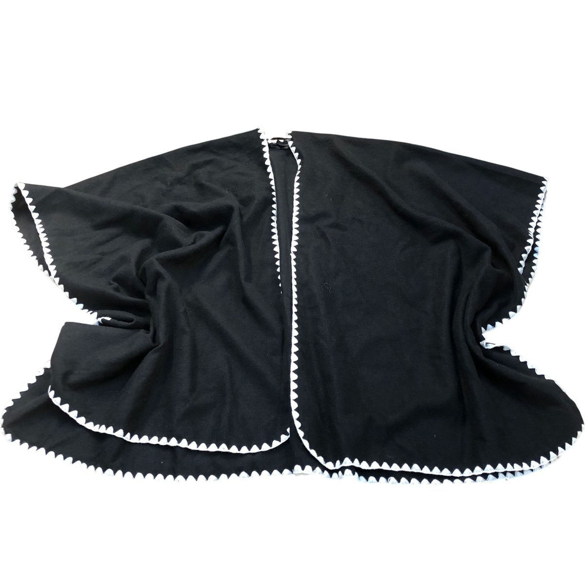 Pom Pom Edge Outerwear Knitted Black Poncho One Size
