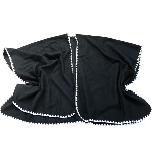 Pom Pom Edge Outerwear Knitted Black Poncho One Size
