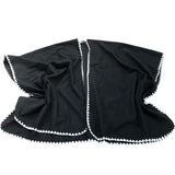 Pom Pom Edge Outerwear Knitted Black Poncho One Size