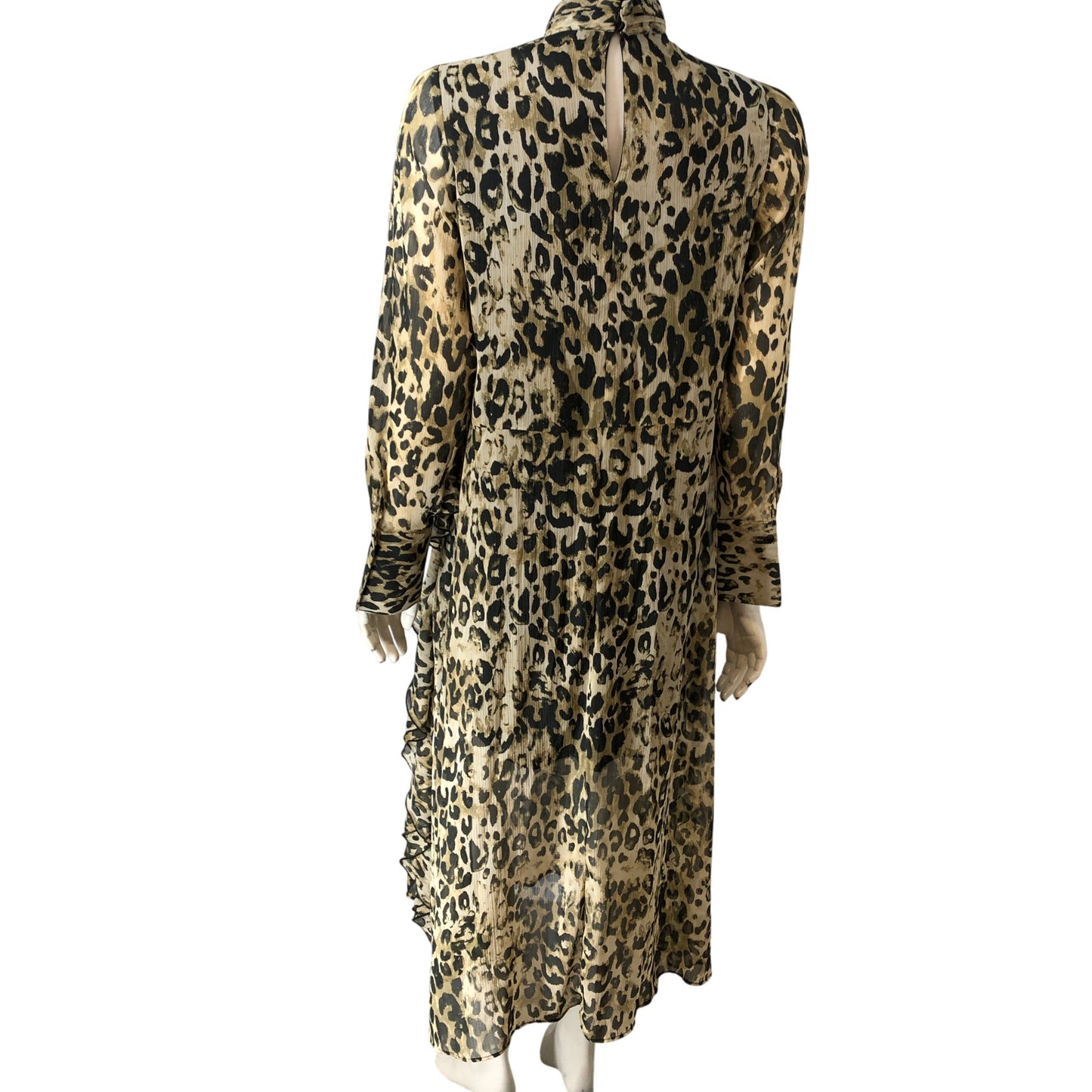 River Island Leopard Print Midi Dress Women High Neck Long Sleeve Size 8